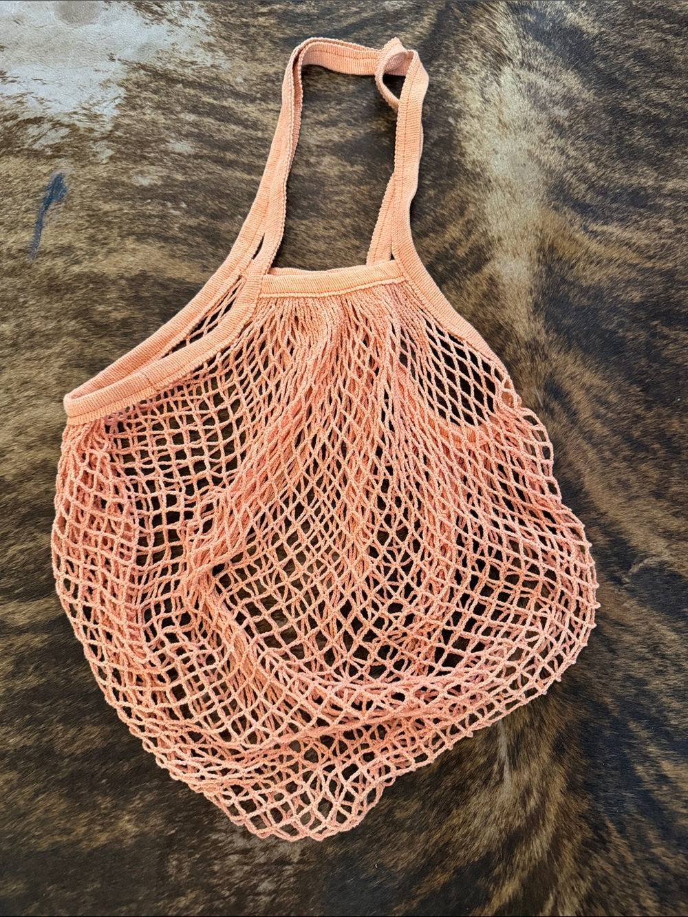 Mi Amore Peach Knit Mesh Tote Bag